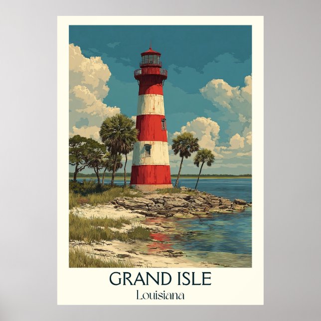 Póster Gran Isle Louisiana Vintage Lighthouse Beach Art (Frente)