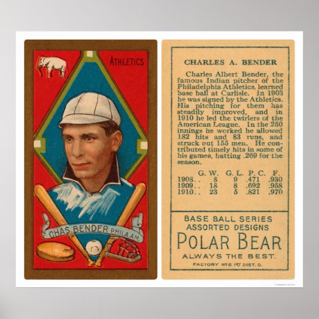 Póster Gran Jefe Bender Athletics Baseball 1911 (Frente)