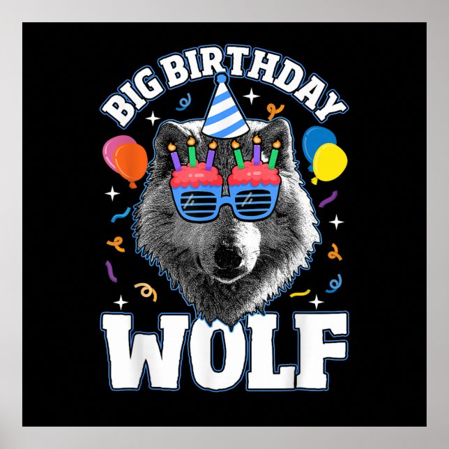 Póster Gran Lobo de Cumpleaños para Lobos (Frente)