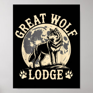 Póster Gran Lodge Lobo Aullador Escena Natural Luna Llena