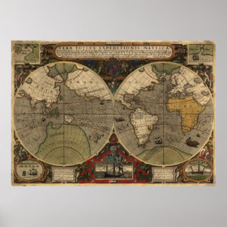 Póster Gran mapa histórico del "Mapa Mundial de Hondio de