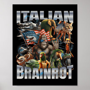 Póster Gran Meme Italiano Cerebro podrido Pie de bandera 