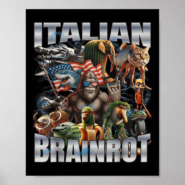 Póster Gran Meme Italiano Cerebro podrido Pie de bandera  (Frente)