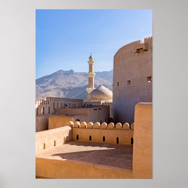 Póster Gran mezquita y minarete en Nizwa - Omán (Frente)