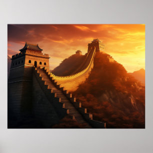 Póster Gran Muralla China Poster de la puesta del sol - A