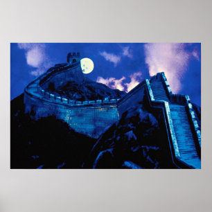Póster Gran Muralla de China con luna