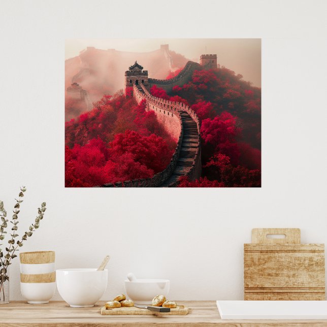 Póster Gran Muralla de China en otoño - Rojo escénico (Cocina)
