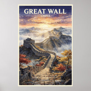 Póster Gran Muralla de China Viaje Vintage