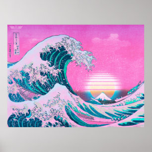 Póster Gran Ola Estética De Vaporwave De Kanagawa Sunset