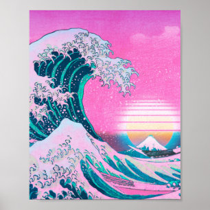 Póster Gran Ola Estética De Vaporwave De Kanagawa Sunset