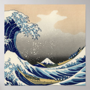 Póster Gran Ola frente a Kanagawa y Monte Fuji Mar de Jap