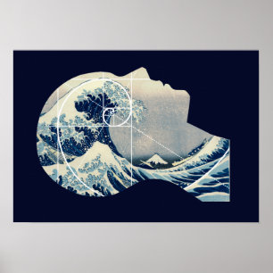 Póster Gran ola, Hokusai se encuentra con Fibonacci en mi