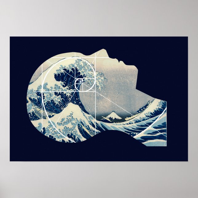 Póster Gran ola, Hokusai se encuentra con Fibonacci en mi (Frente)