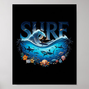 Póster Gran Ola Surf Playa Amante Surfista Gráfico Surfbo