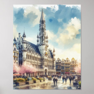 Póster Gran Palacio de Bruselas de la acuarela belga