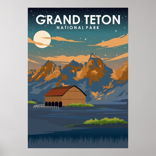 Póster Gran Parque Nacional de Teton Poster de Viajes Vin (Frente)