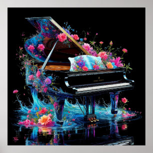 Póster Gran piano adornado con flores artísticas
