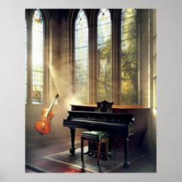 Póster Gran Piano clásico y violonchelo en un altar de ig