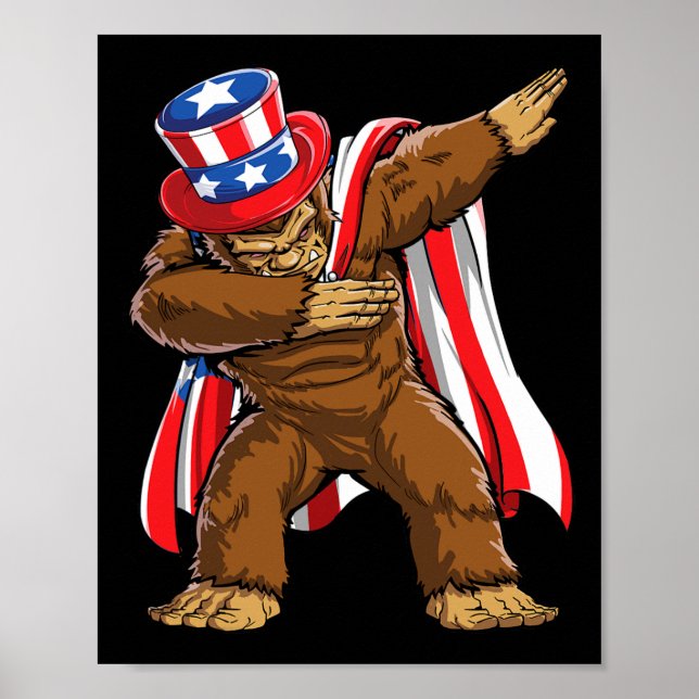 Póster Gran Pie 4 De Julio Sasquatch Bandera Estadouniden (Frente)