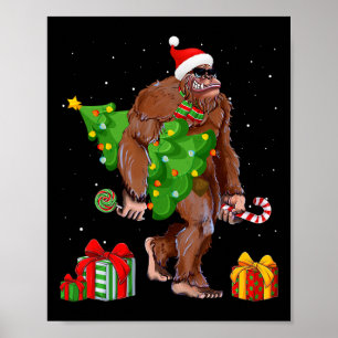 Póster Gran pie de árbol de navidad Santa enciende divert
