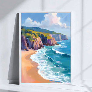 Póster Gran pintura al acuarela del océano de Big Sur, Ca