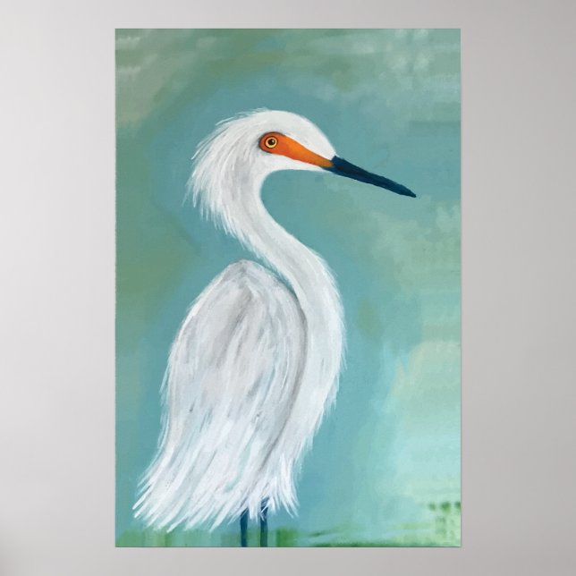 Póster Gran Pintura de Bella Artes Egret Blanco (Frente)