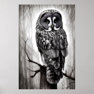 Póster Gran pintura de búho gris