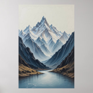 Póster Gran pintura de montañas abstractas en lienzo 3D H
