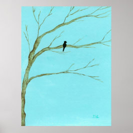 Póster Gran pintura de paisaje artístico Pájaro negro en
