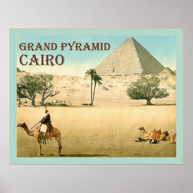 Póster Gran Pirámide ~ El Cairo ~ Viajes de época (Frente)