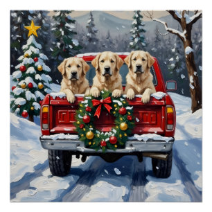 Póster Gran Pirineo Camión Rojo Navidad Fiesta