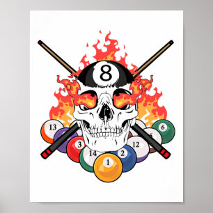 Póster Gran Piscina Billiards Player Skull Billiard Cul
