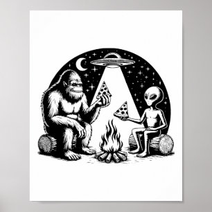 Póster Gran Pizza de Alien de Ovni de Pie de Campamento d