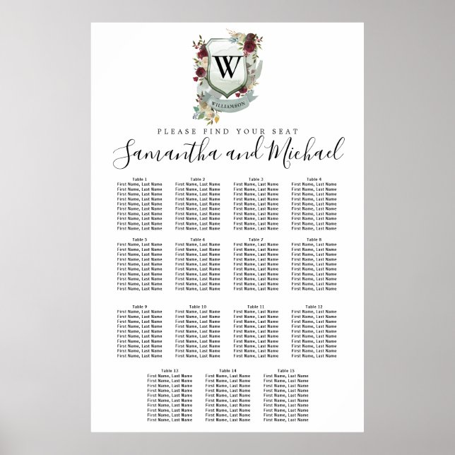 Póster Gran placa de asiento de 15 mesas del Escudo de fl (Frente)