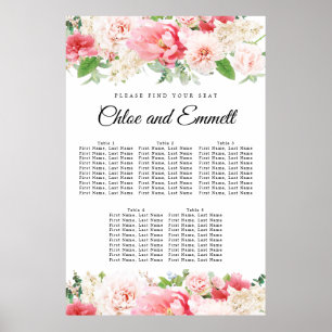 Póster Gran placa de asiento de 5 mesas para Bodas de flo