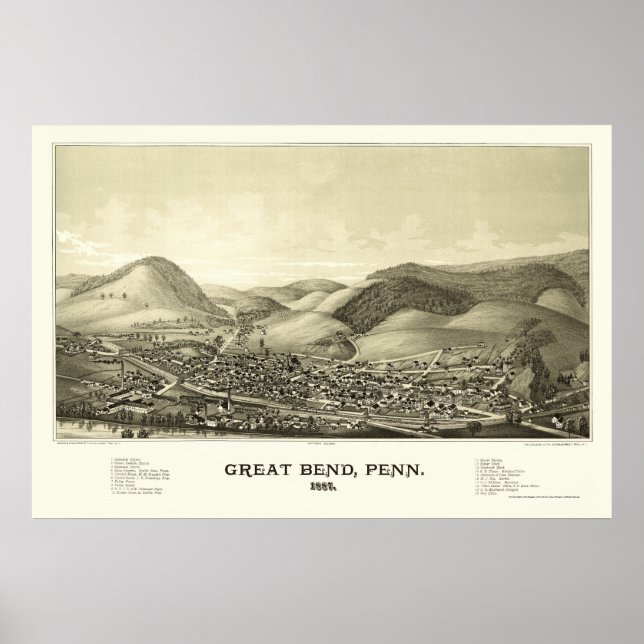 Póster Gran plegado, mapa panorámico de la PA - 1887 (Frente)
