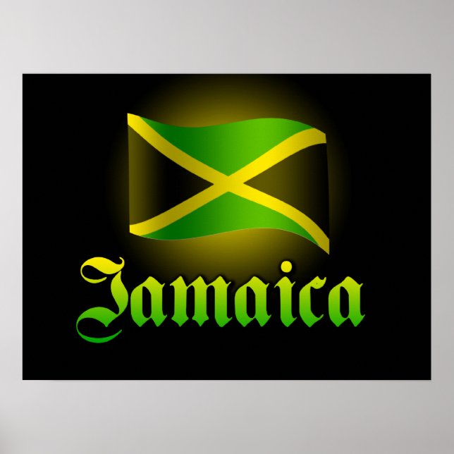 Póster Gran Poster de bandera de Jamaica, negro con brill (Frente)