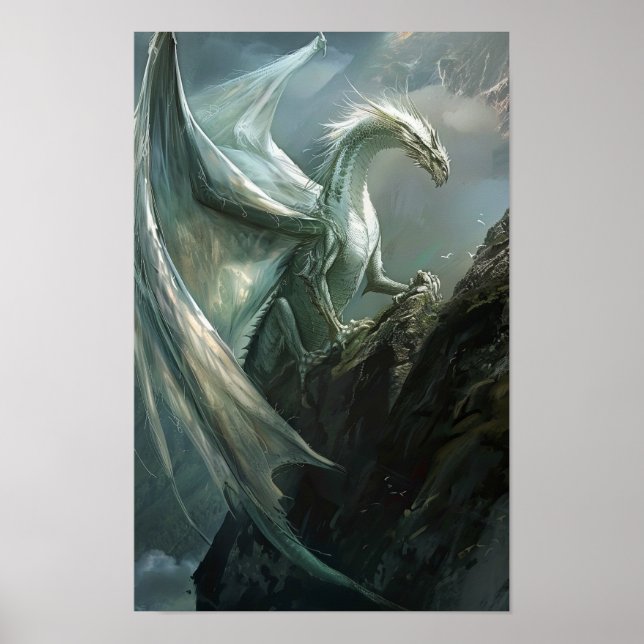 Póster Gran Poster de dragón blanco misterioso (Frente)