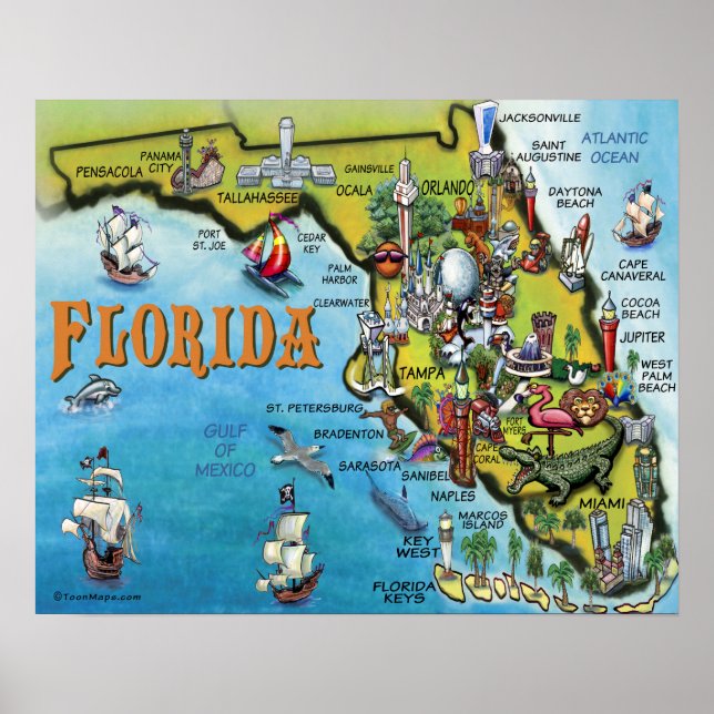 Póster Gran Poster de mapas de Personalizados de Florida (Frente)