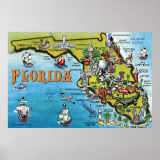 Póster Gran Poster de mapas de Personalizados de Florida