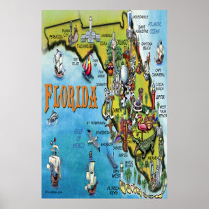 Póster Gran Poster de mapas de Personalizados de Florida