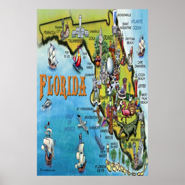 Póster Gran Poster de mapas de Personalizados de Florida (Frente)