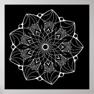 Póster Gran Poster Mandala con fondo negro