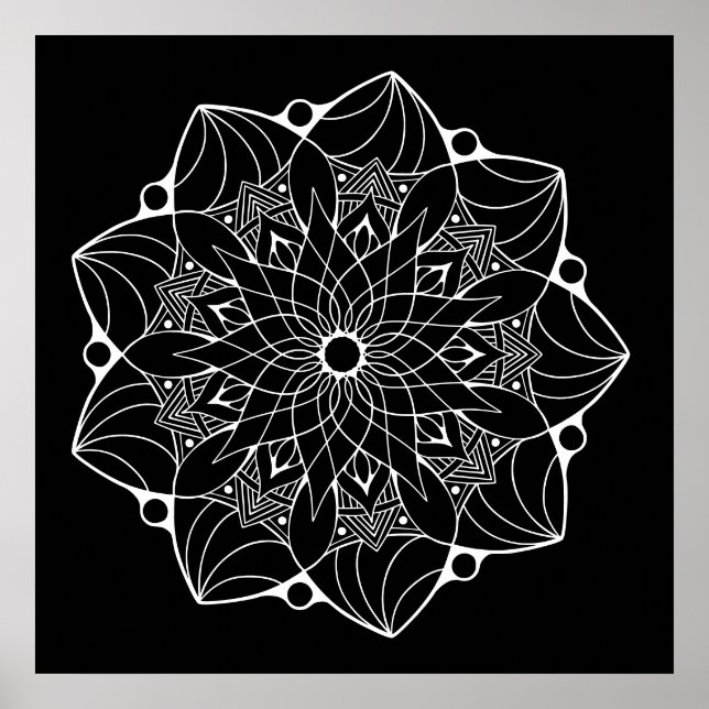 Póster Gran Poster Mandala con fondo negro (Frente)