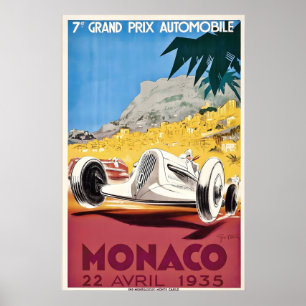 Póster Gran Premio 1935 Coche de Carreras Mónaco Francia 