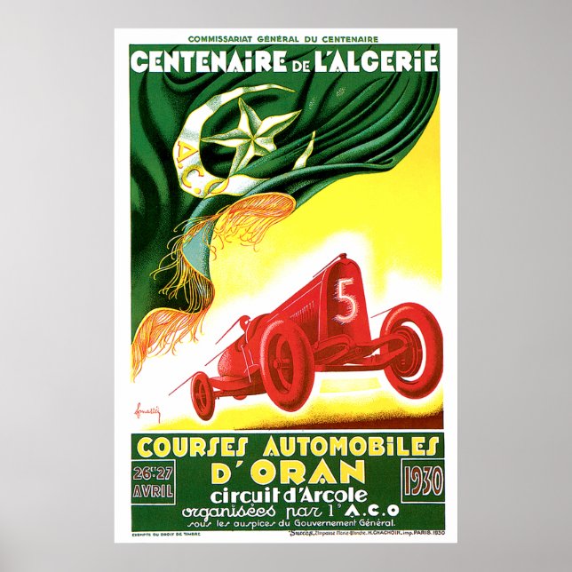 Póster Gran Premio de Argelia de 1930 Poster (Frente)