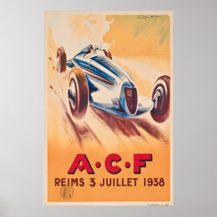 Póster Gran Premio de Francia Reims-Gueux 1938 Motor Raci