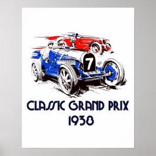 Póster Gran Premio de los coches clásicos de estilo retro