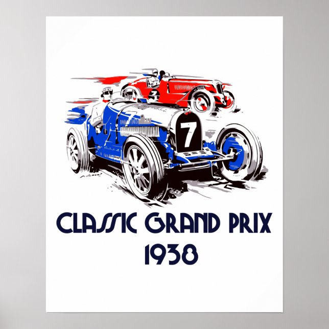 Póster Gran Premio de los coches clásicos de estilo retro (Frente)