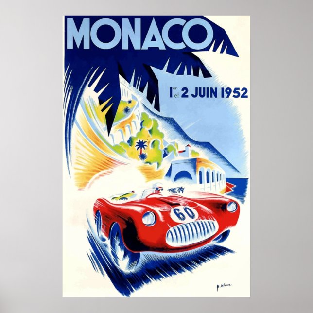 Póster Gran Premio de Mónaco de 1952 de Carrera de Automó (Frente)